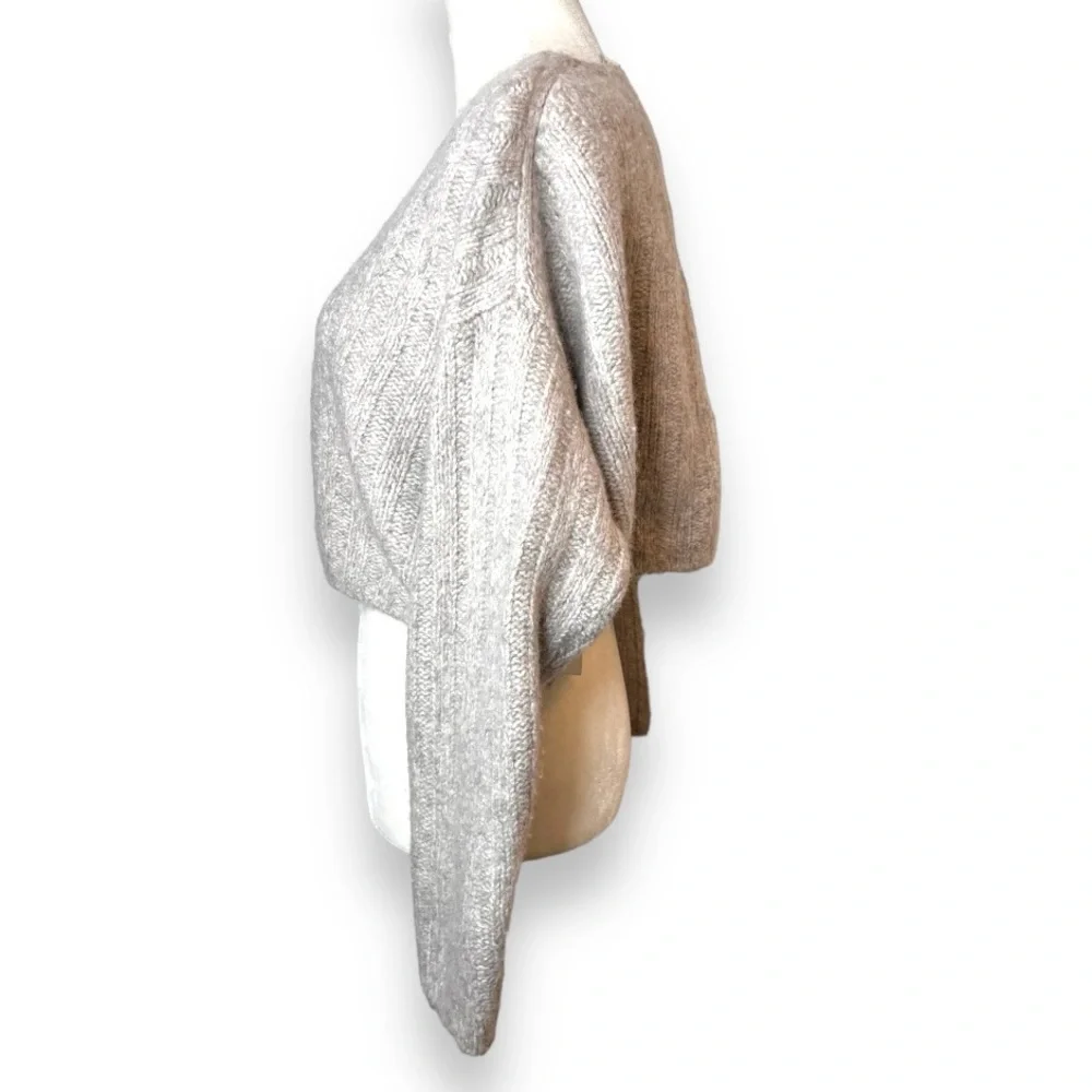Zara Wool Blend Ribbed V-Neck Sweater Cream Cropped Knit Cozy Size M